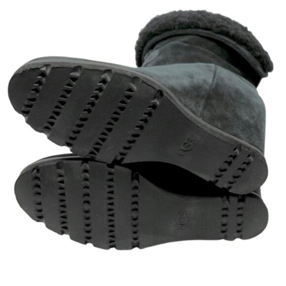 UGG~Kyra Wedge~BLACK SUEDE & SHEARLING WOMEN'S BOOTS Size 9.5. NEAR NEW - Picture 7 of 8